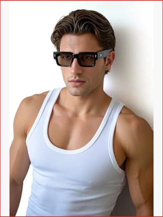 Thick Frame Square Sunglasses Chunky Rectangle Rivet Design UV400 Protection